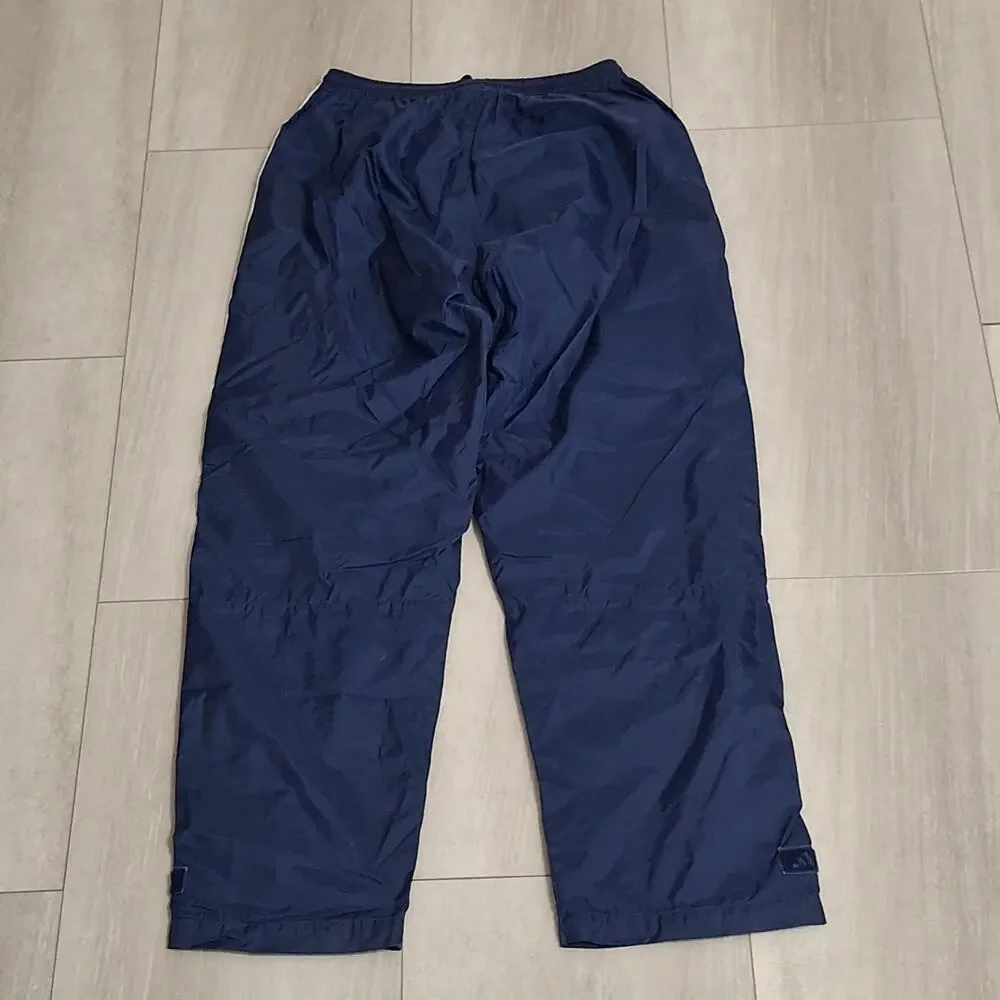 Vintage Y2K Adidas Windbreaker Men's Pants Navy Blue Baggy White Stripe Size L
